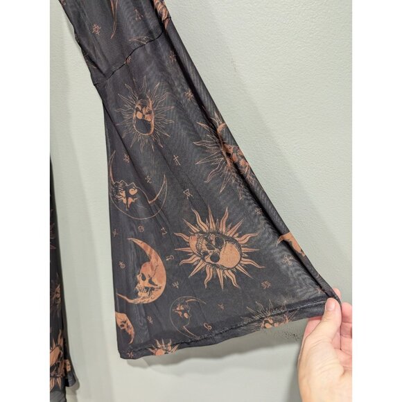 Cosmic Aura Women's Skull Celestial Mesh Bell-Sleeve Dress  Black Tan Sz 2X NWT - Picture 7 of 16